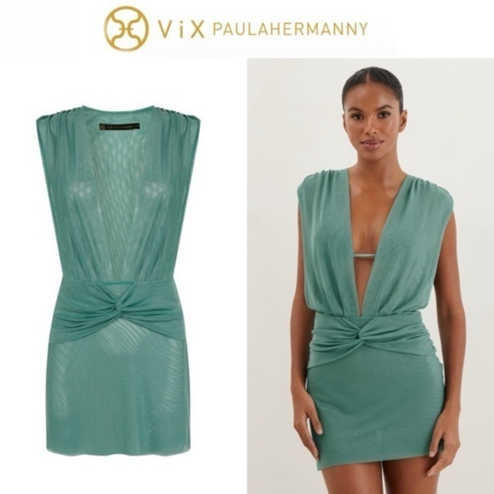 VIX Cindy Short Cover Up Sz S In Green Reflection, $188